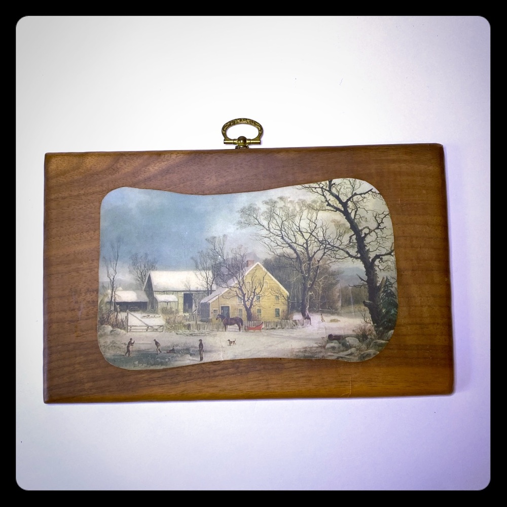 Vintage winter print on wood
